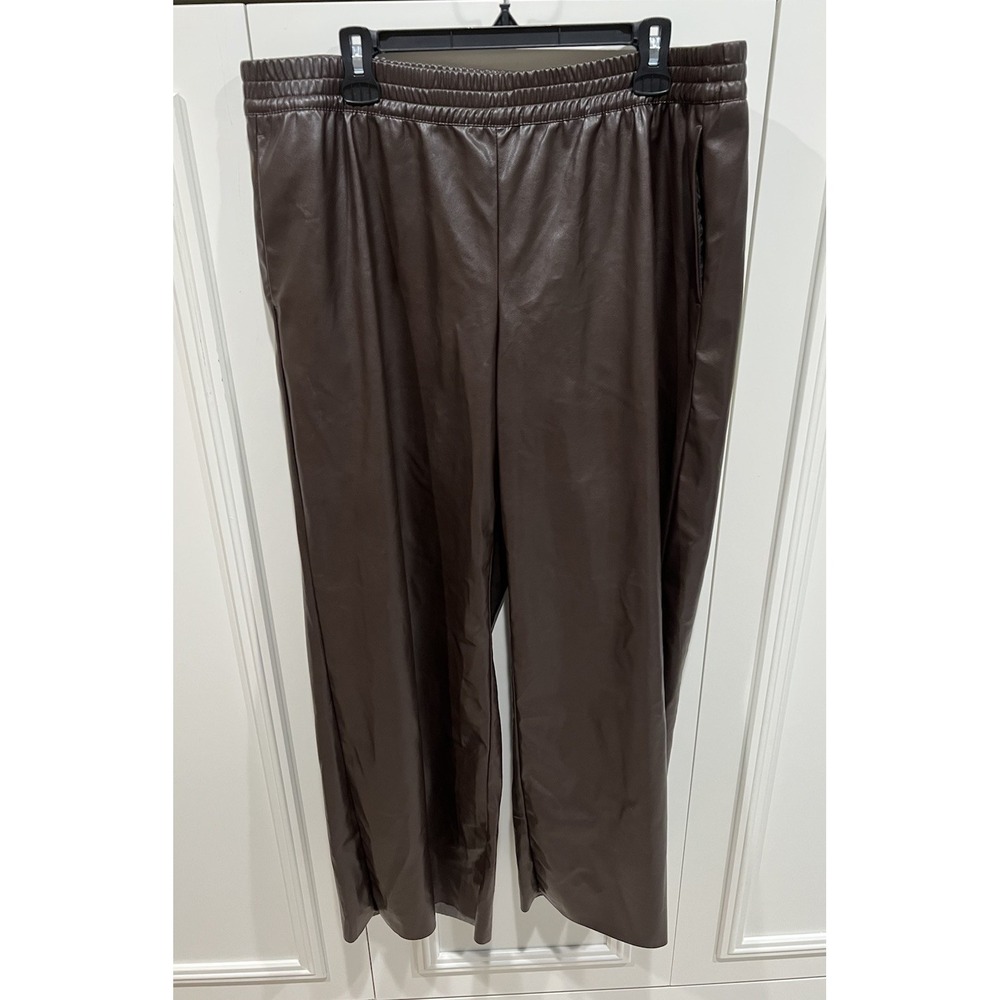 H&M Divided Women's Vegan Faux Leather Wide Leg Pants Size XL Chocolate Brown